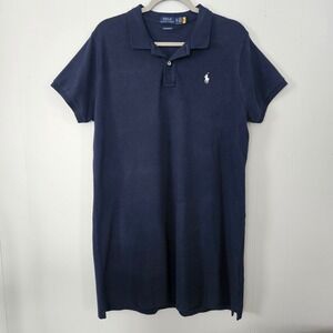 Polo Ralph Lauren Mesh Mini Dress Women XL Navy Blue Preppy Pony Logo Polo Dress